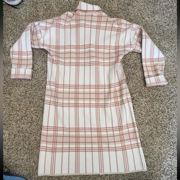 NINE WEST CARDIGAN COAT JACKET TRENCH COAT WOMEN LARGE Off White/Pink Plaid - Picture 3 of 4